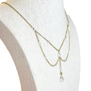 Vintage NOS Y2K Draped AB Crystal Y Drop Dainty Angelcore Necklace